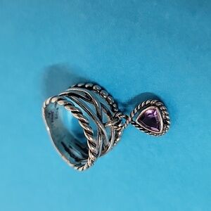 925 Silver Isreal Amethyst Hanging Charm Size 8 Ring